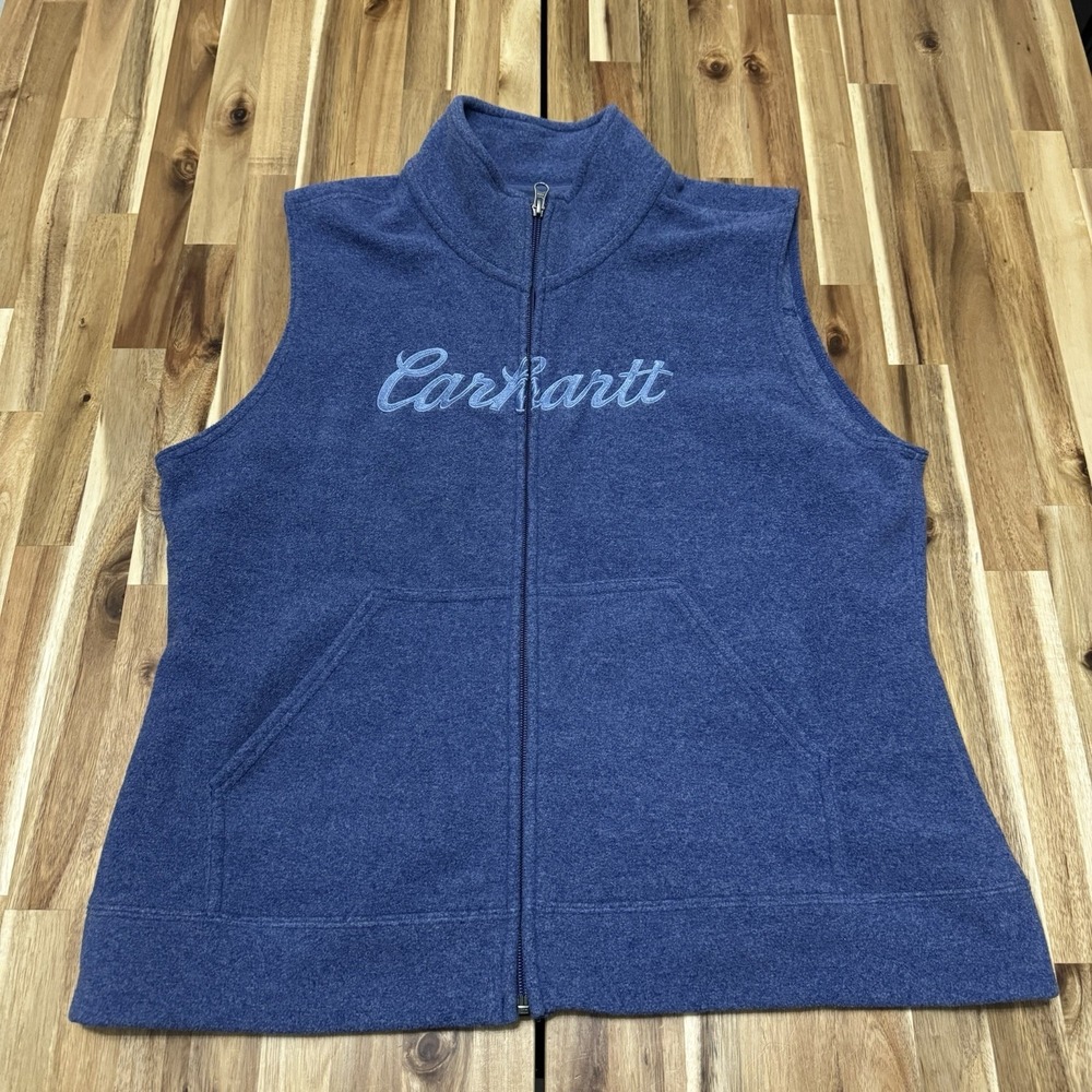 Carhartt Vest Womens XL Blue Fleece Full Zip Spell Out Workwear Outdoor Comfort‎